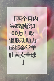 两个月内完成融资300万！政银联动助力成都金堂羊肚菌卖全球