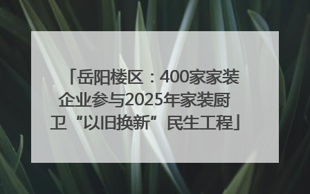 岳阳楼区：400家家装企业参与2025年家装厨卫“以旧换新”民生工程